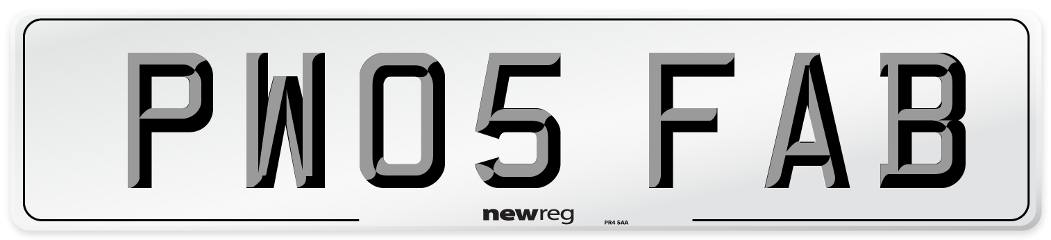 PW05 FAB Number Plate from New Reg